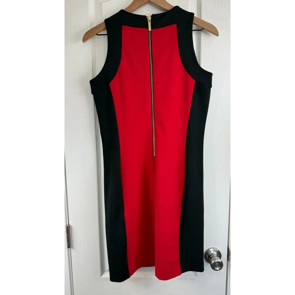 Michael Kors Women's Sleeveless Dress Red Black Polyester Viscose Size S Small